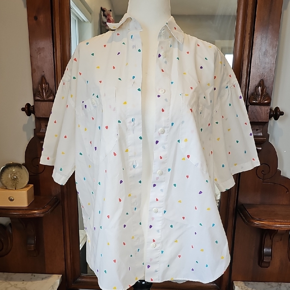 Colorful Hearts Button-Up Shirt